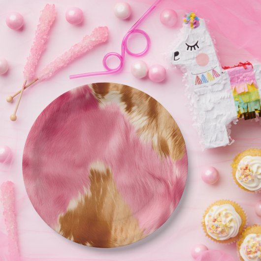 ウエスタンピンクブラウンクリーム女性のカーボーイ牛革 ペーパープレート (パーティー)