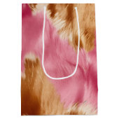 ウエスタンピンクブラウンクリーム女性のカーボーイ牛革 ミディアムペーパーバッグ (裏面)