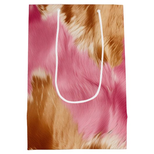 ウエスタンピンクブラウンクリーム女性のカーボーイ牛革 ミディアムペーパーバッグ (裏面)