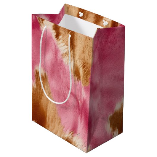 ウエスタンピンクブラウンクリーム女性のカーボーイ牛革 ミディアムペーパーバッグ (裏面アングル)