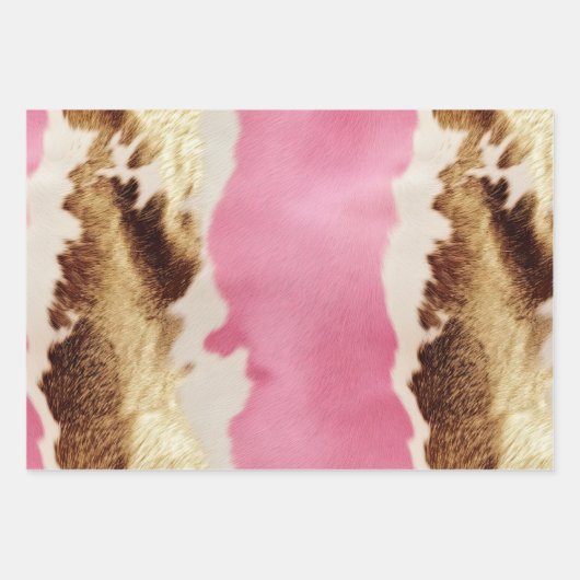 ウエスタンピンクブラウンクリーム女性のカーボーイ牛革 ラッピングペーパーシート (正面2)