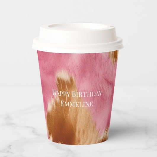 ウエスタンピンクブラウンクリーム女性のカーボーイ牛革 紙コップ (正面)