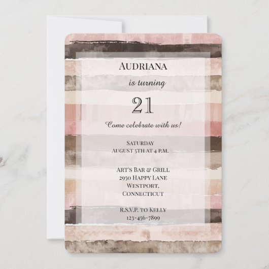 ウエスタンピンクブラウンストライプ誕生日 招待状 (正面)