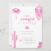 ウエスタンピンクリトル女性のカーボーイベビーシャワー招待状 招待状 (正面)