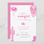 ウエスタンピンクリトル女性のカーボーイベビーシャワー招待状 招待状 (正面/裏面)