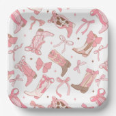 ウエスタンピンクロデオブーツにリボンの ブライダルシャワーパーティー ペーパープレート (正面)