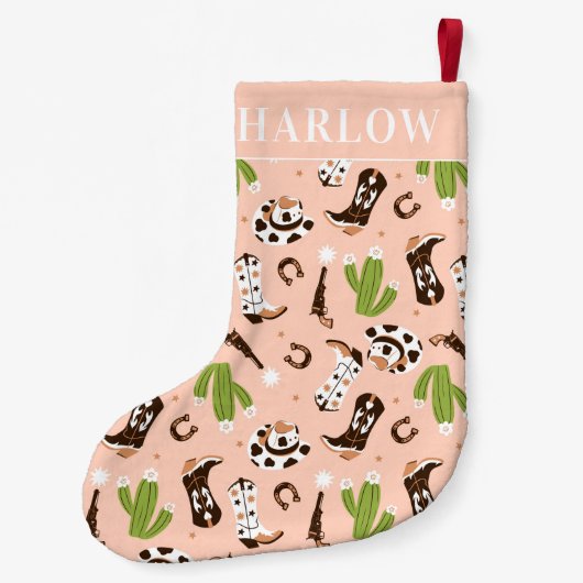 ウエスタンピンク女性のカーボーイサボテン砂漠 |モノグラム スモールクリスマスストッキング (裏面)