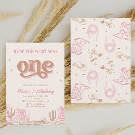 ウエスタンピンク女性のカーボーイファースト誕生日 招待状
