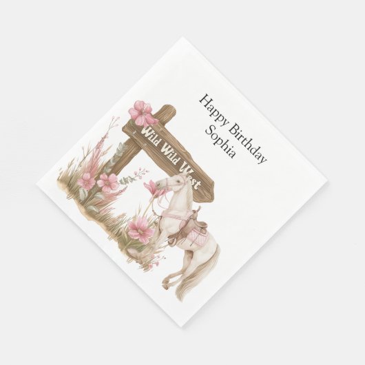 ウエスタンピンク女性のカーボーイワイルドウエストホース誕生日 スタンダードランチョンナプキン (角)