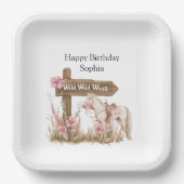 ウエスタンピンク女性のカーボーイワイルドウエストホース誕生日 ペーパープレート (正面)