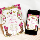 ウエスタンピンク明るい赤紫色フローラブーツキンセアニラ 招待状