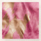 ウエスタンピンク金ゴールドブラウン女性のカーボーイ牛革 ガラスコースター (正面)