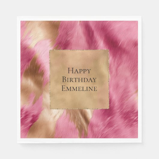 ウエスタンピンク金ゴールドブラウン女性のカーボーイ牛革 スタンダードランチョンナプキン (正面)