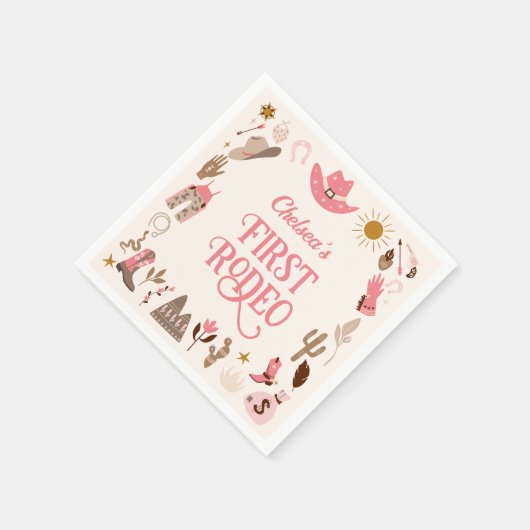 ウエスタンファースト女性のカーボーイピンク誕生日 スタンダードカクテルナプキン (角)