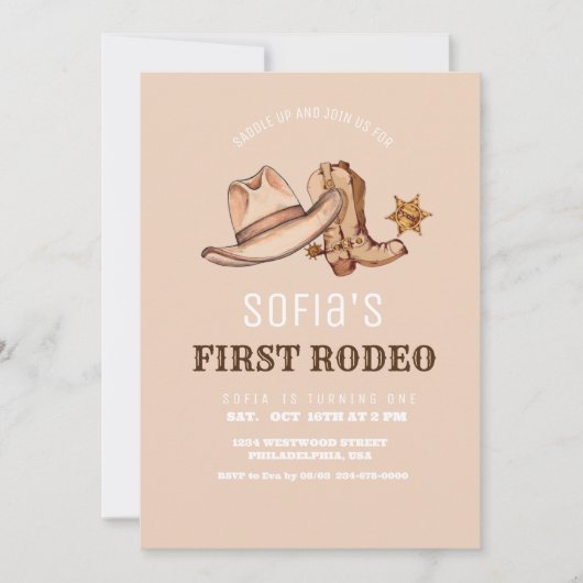 ウエスタンファースト女性のカーボーイ誕生日カウボーイ 招待状 (正面)