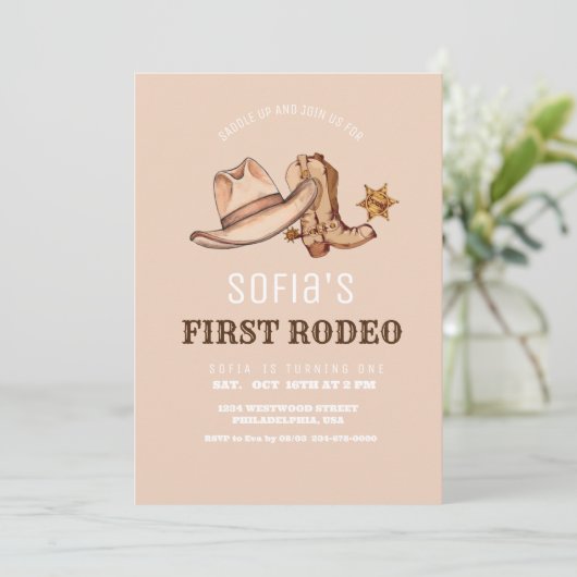 ウエスタンファースト女性のカーボーイ誕生日カウボーイ 招待状 (スタンド正面)