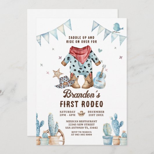 ウエスタンファースト男の赤ちゃん誕生日 招待状 (正面/裏面)