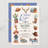 ウエスタンファースト誕生日ロデオカウボーイ誕生日 招待状 (正面/裏面)