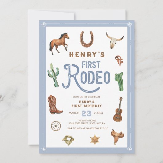 ウエスタンファースト誕生日ロデオ男の赤ちゃん招待状 招待状 (正面)