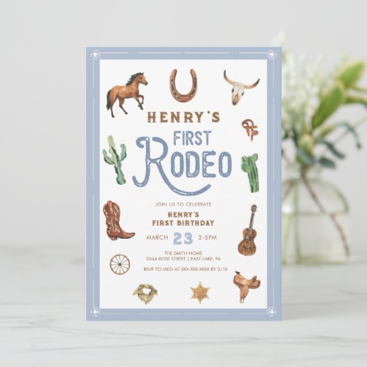ウエスタンファースト誕生日ロデオ男の赤ちゃん招待状 招待状 (スタンド正面)