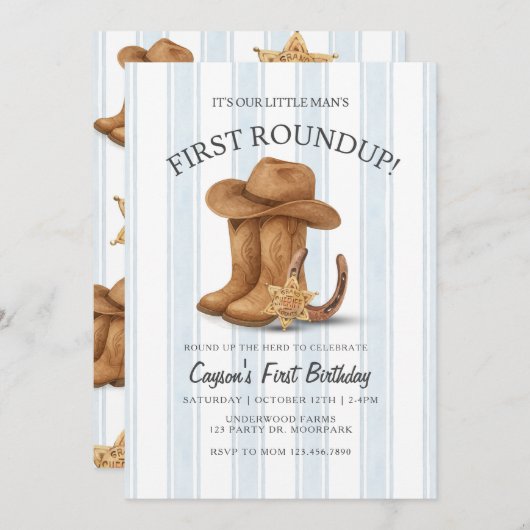 ウエスタンファースト誕生日 | カウボーイ | 最初の総括 招待状 (正面/裏面)