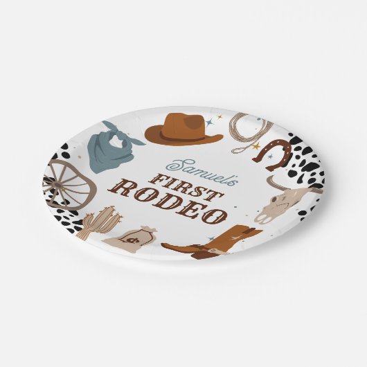 ウエスタンファースト・ロデオ・ワイルドウェスト・ボーイ・ファースト誕生日 ペーパープレート (アングル)