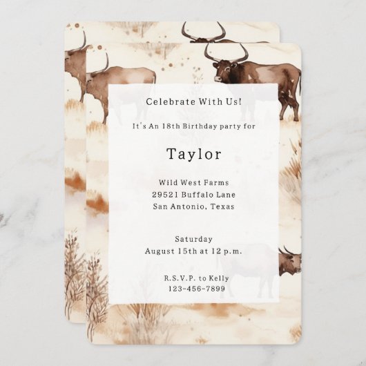 ウエスタンファームアニマルハイランドカウズ誕生日 招待状 (正面/裏面)