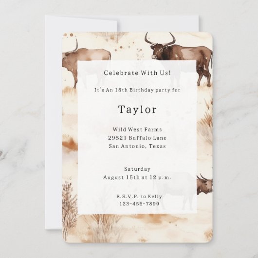 ウエスタンファームアニマルハイランドカウズ誕生日 招待状 (正面)