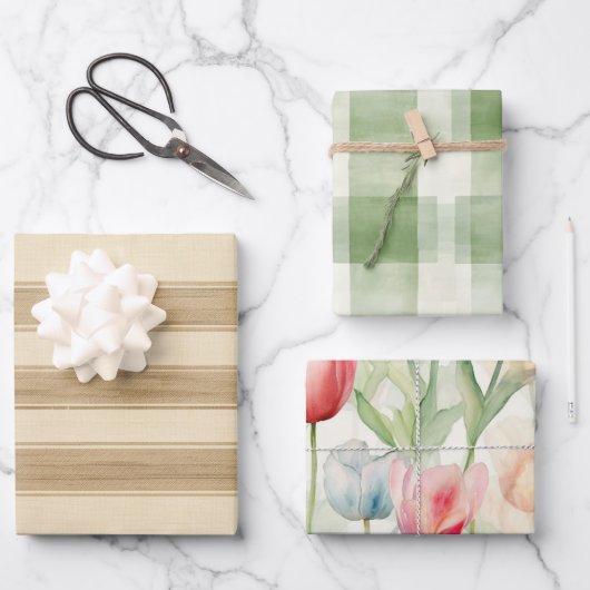 ウエスタンファームクリームストライプ ラッピングペーパーシート (正面)