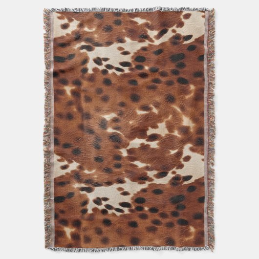 ウエスタンファームブラウンクリームコウィド スローブランケット (正面縦)