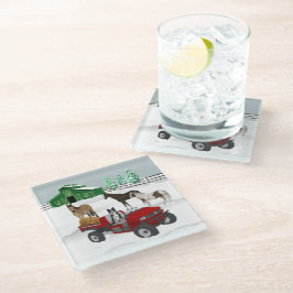 ウエスタンファームホースランチレッドATV犬と納屋 ガラスコースター