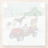 ウエスタンファームホースランチレッドATV犬と納屋 ガラスコースター (裏面)