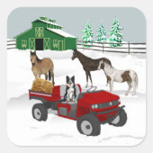 ウエスタンファームホースランチレッドATV犬と納屋 スクエアシール (正面)