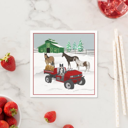 ウエスタンファームホースランチレッドATV犬と納屋 スタンダードカクテルナプキン (インサイチュ)