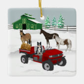 ウエスタンファームホースランチレッドATV犬と納屋 セラミックオーナメント (正面)