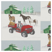 ウエスタンファームホースランチレッドATV犬と納屋 ファブリック (クローズアップ)