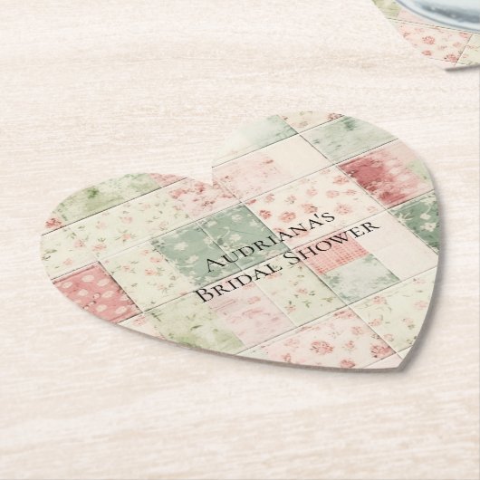 ウエスタンファームミントピンクフローラキルトパターン ペーパーコースター (アングル)