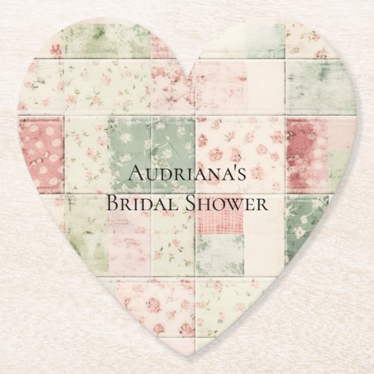 ウエスタンファームミントピンクフローラキルトパターン ペーパーコースター (正面)