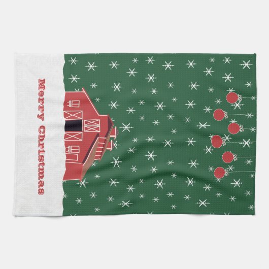 ウエスタンファームランチレッドバーンクリスマス キッチンタオル (横)