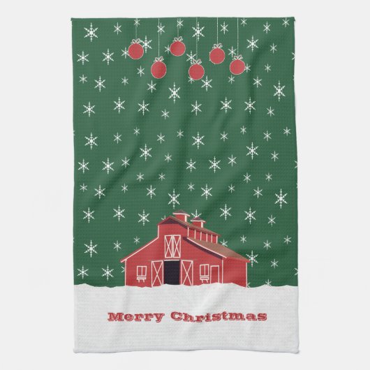 ウエスタンファームランチレッドバーンクリスマス キッチンタオル (縦)