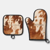 ウエスタンブラウンクリームコウィド 鍋つかみ&鍋敷きセット (正面)