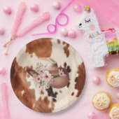 ウエスタンブラウンクリームフローラ女性のカーボーイハット ペーパープレート (パーティー)