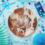 ウエスタンブラウンクリームフローラ女性のカーボーイブーツ ペーパープレート (パーティー)