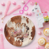 ウエスタンブラウンクリームフローラ女性のカーボーイブーツ ペーパープレート (パーティー)