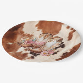 ウエスタンブラウンクリームフローラ女性のカーボーイブーツ ペーパープレート (アングル)