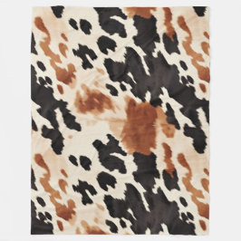 ウエスタンブラウンクリーム動物牛革 フリースブランケット