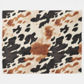 ウエスタンブラウンクリーム動物牛革 フリースブランケット (正面(横))