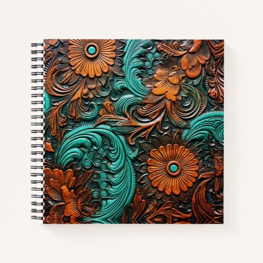 ウエスタンブラウンターコイズツーリング革 ノートブック (正面)