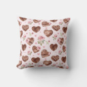 ウエスタンブラウンハートピンクフローラ クッション (正面)