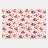 ウエスタンブラウンピンク女性のカーボーイハッツハート誕生日 ラッピングペーパーシート (正面)